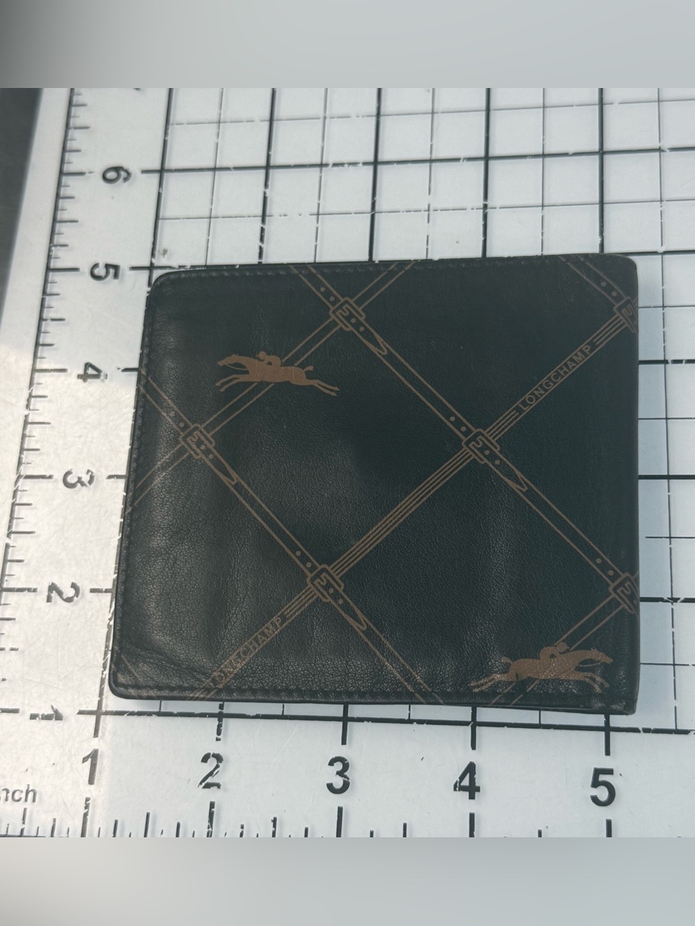 Longchamp brown Carmel Leather bifold Wallet with Equestrian Print - Picture 3 of 5